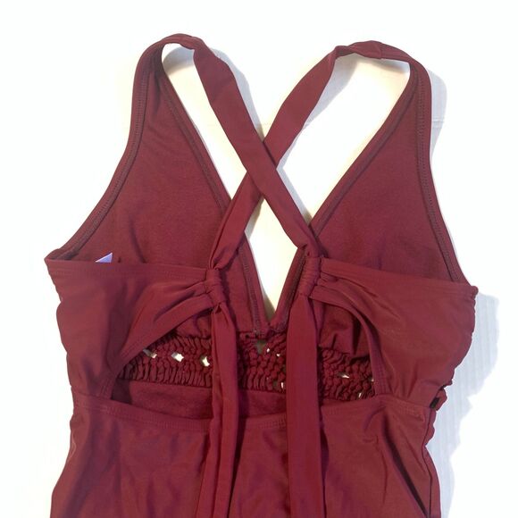 Kona Sol Burgundy Women's Macrame Medium Coverage One Piece Swimsuit Size S - Picture 6 of 9